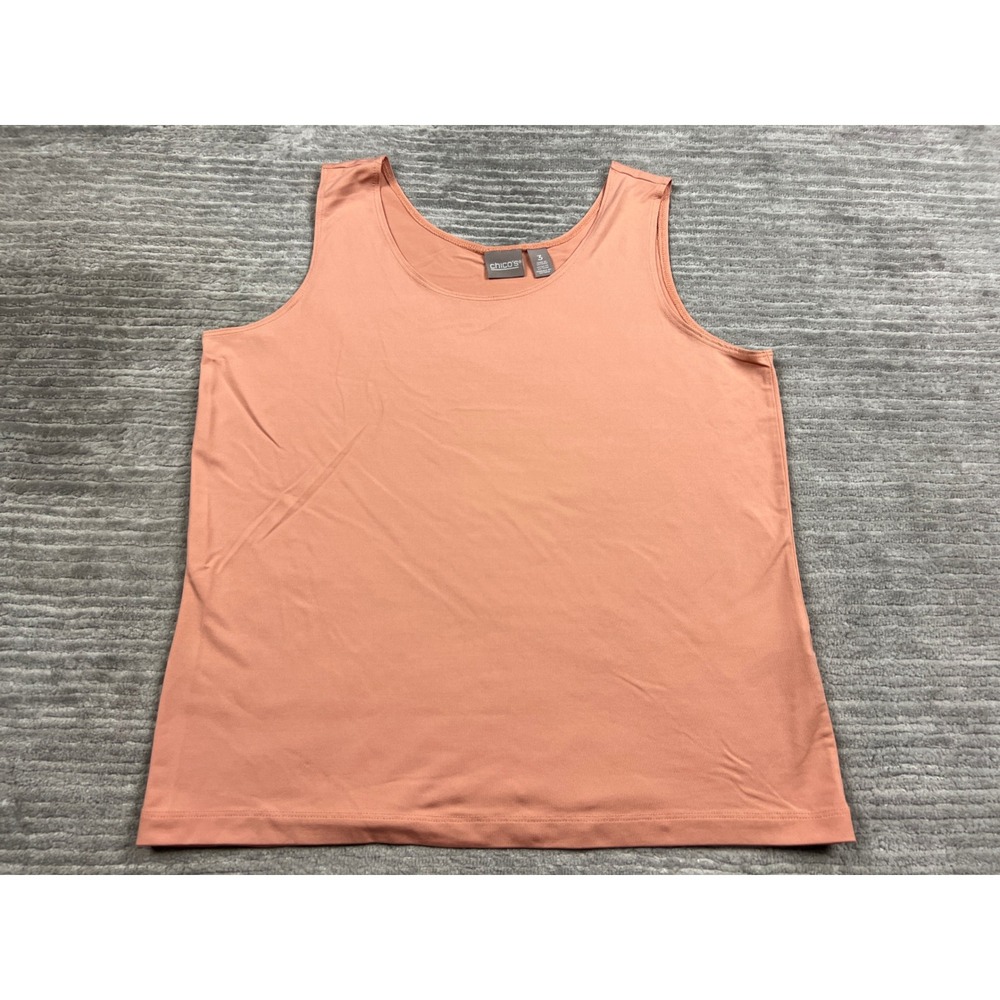 Chico's Tank Top Women Size 3 Coral Orange Scoop Neck Sleeveless Nylon Spandex
